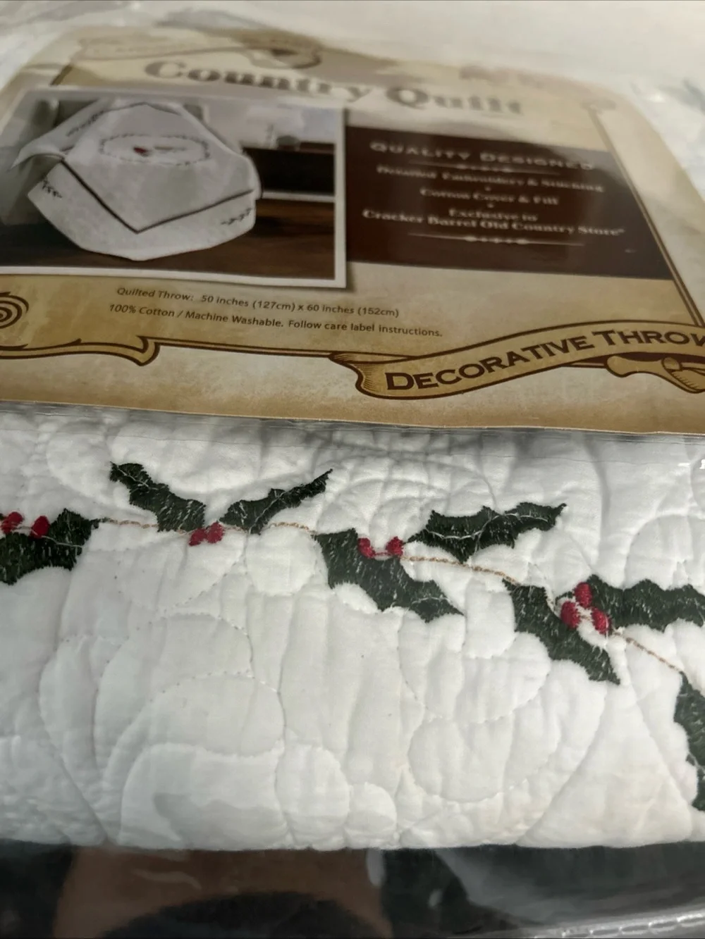 Vtg Cracker Barrel 100%White Quilt Cardinal & ivy & berries Embroidery - Picture 5 of 8
